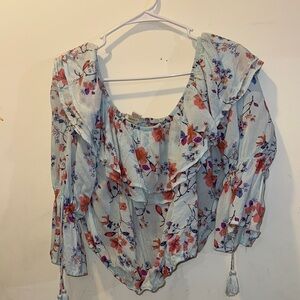 Floral Ruffle Blouse - Light Blue